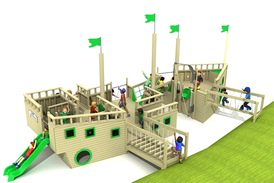 Full layout render of HMS Duke of Wellington wooden playground ship