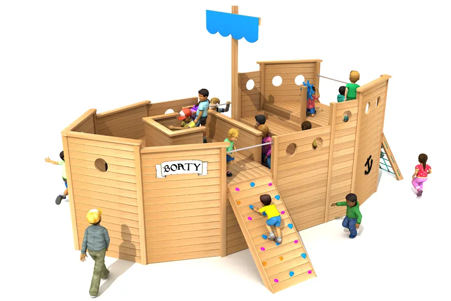 Martha D wooden playground boat front render view