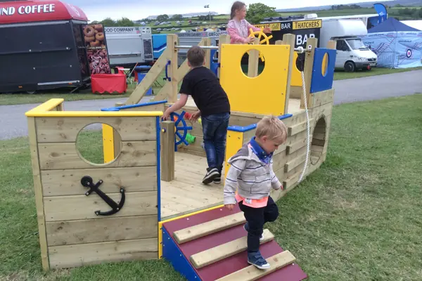 St Eval Sailor wooden playground boat installed in community park