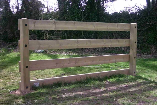 Pressure-treated wooden vaulting gate for school outdoor play area
