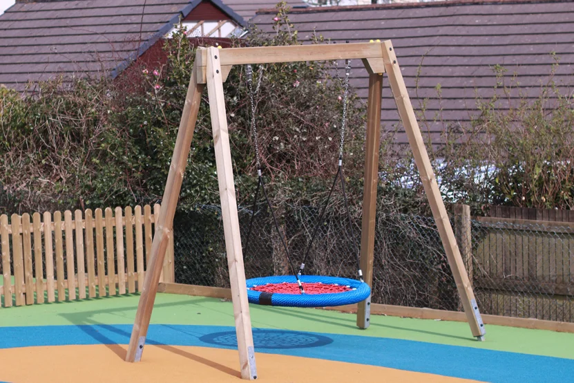 Birds nest swing wooden frame play equipment