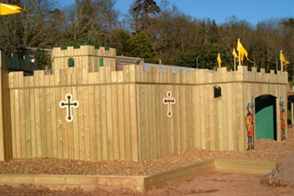 Castle themed wooden playground structure schools