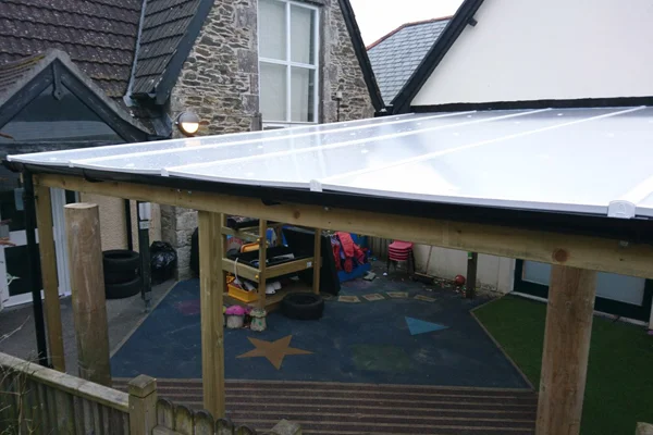 Covered wooden playground shelter weatherproof