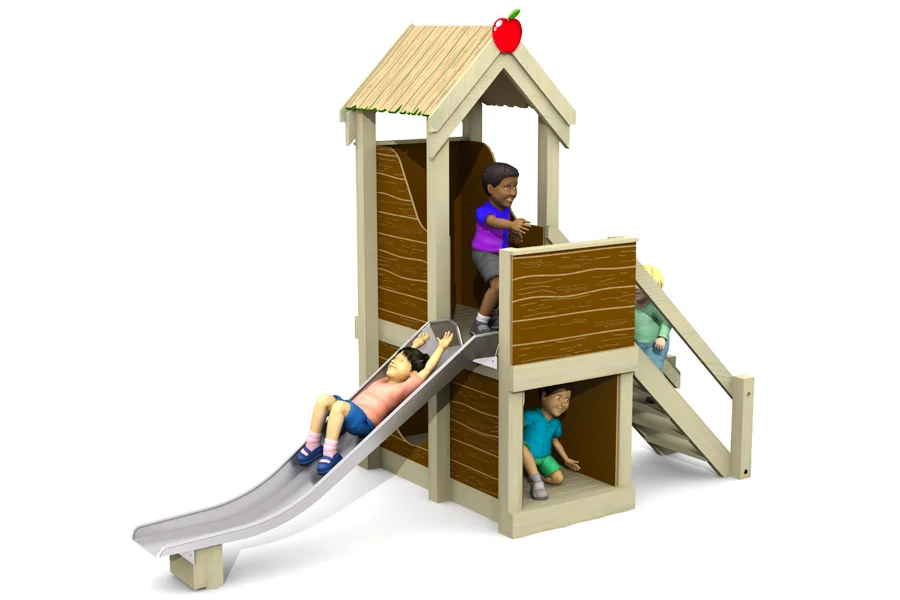 Wooden apple cottage playhouse slide hdpe