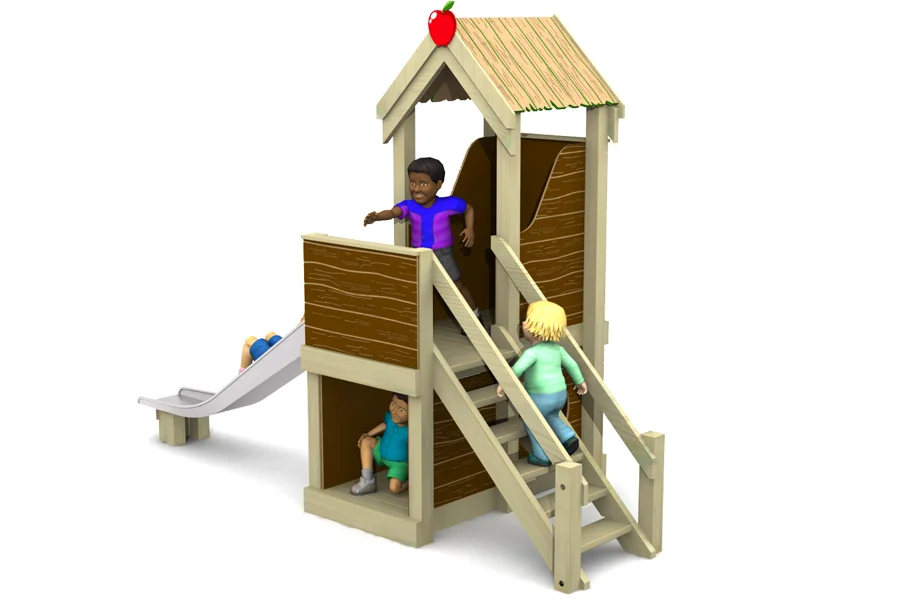 Wooden apple cottage playhouse slide hdpe