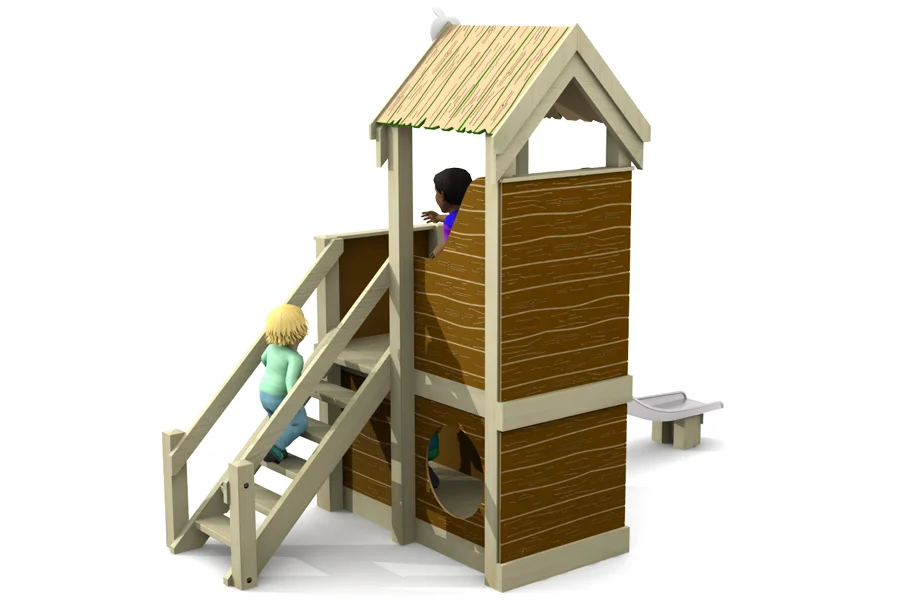 Wooden apple cottage playhouse slide hdpe