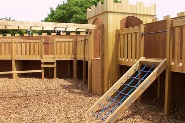 Wooden castle play area outdoor equipment
