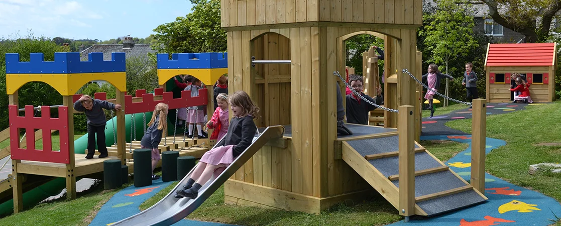 Wooden castle slide playground equipment schools