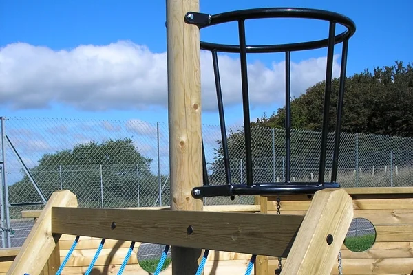 Wooden crows nest play structure climbing