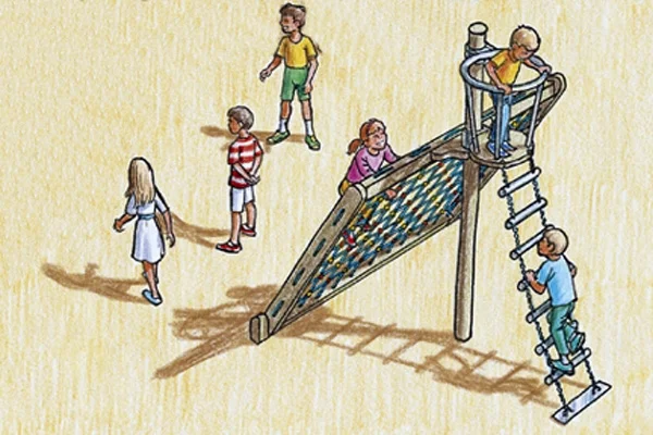 Wooden crows nest play structure climbing