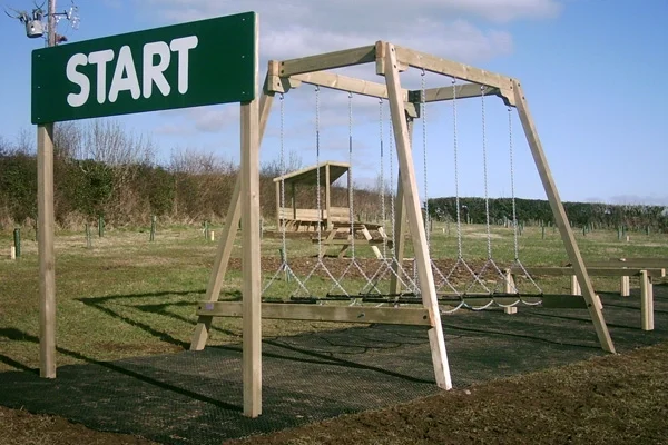Wooden dual swing set playground
